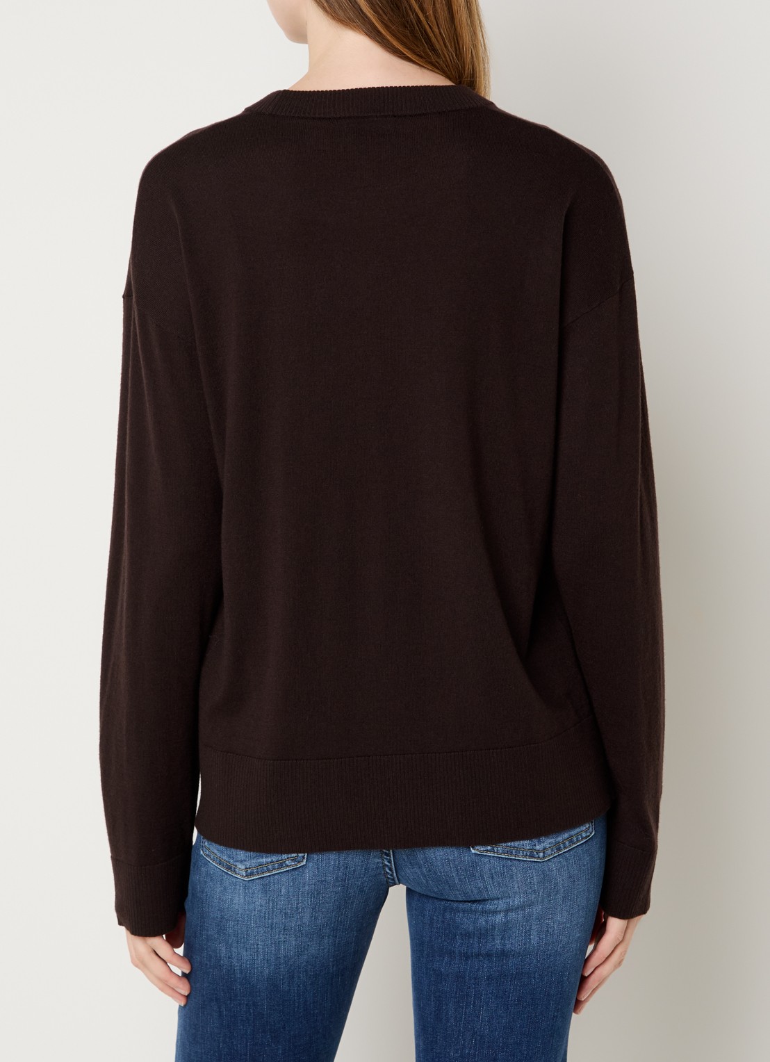 Liu Jo Fijngebreide pullover in wolblend met ronde hals - achterkant 4 donkerbruin