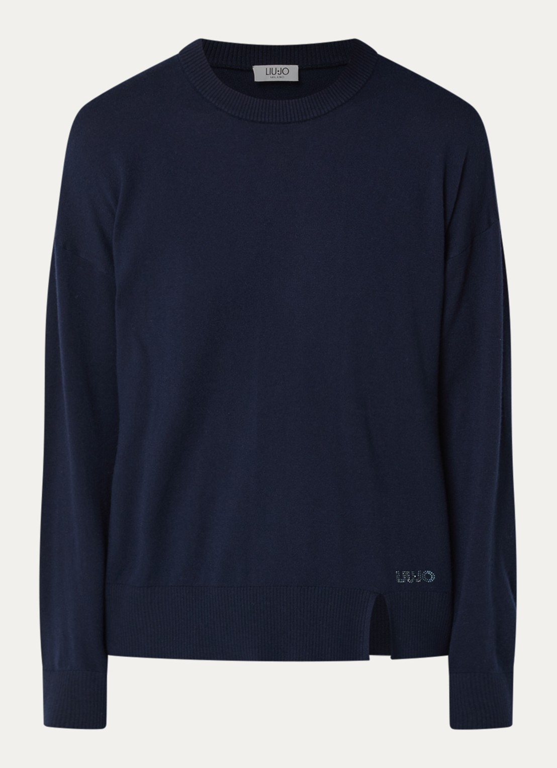 Liu Jo Fijngebreide pullover in wolblend met ronde hals - voorkant 3 donkerblauw