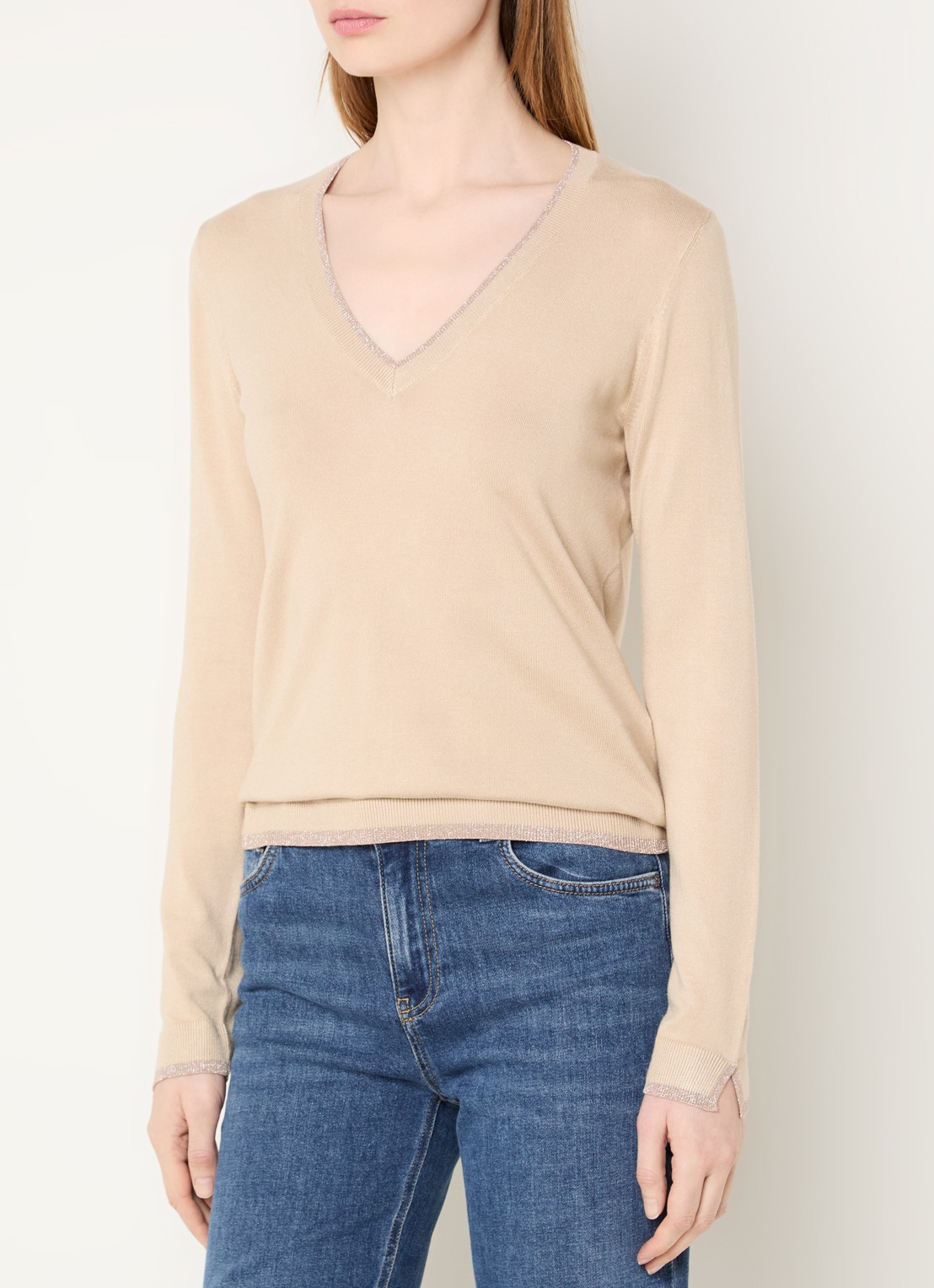 Liu Jo Fijngebreide pullover met strass - detail beige