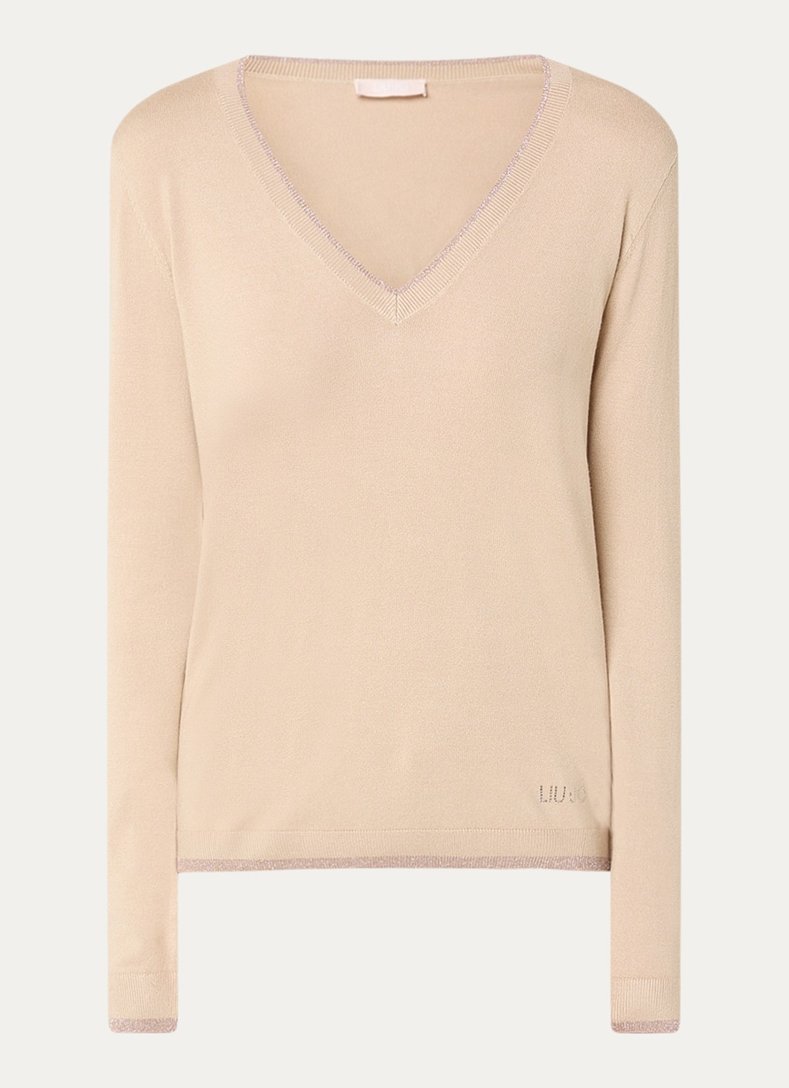 Liu Jo Fijngebreide pullover met strass - voorkant 3 beige