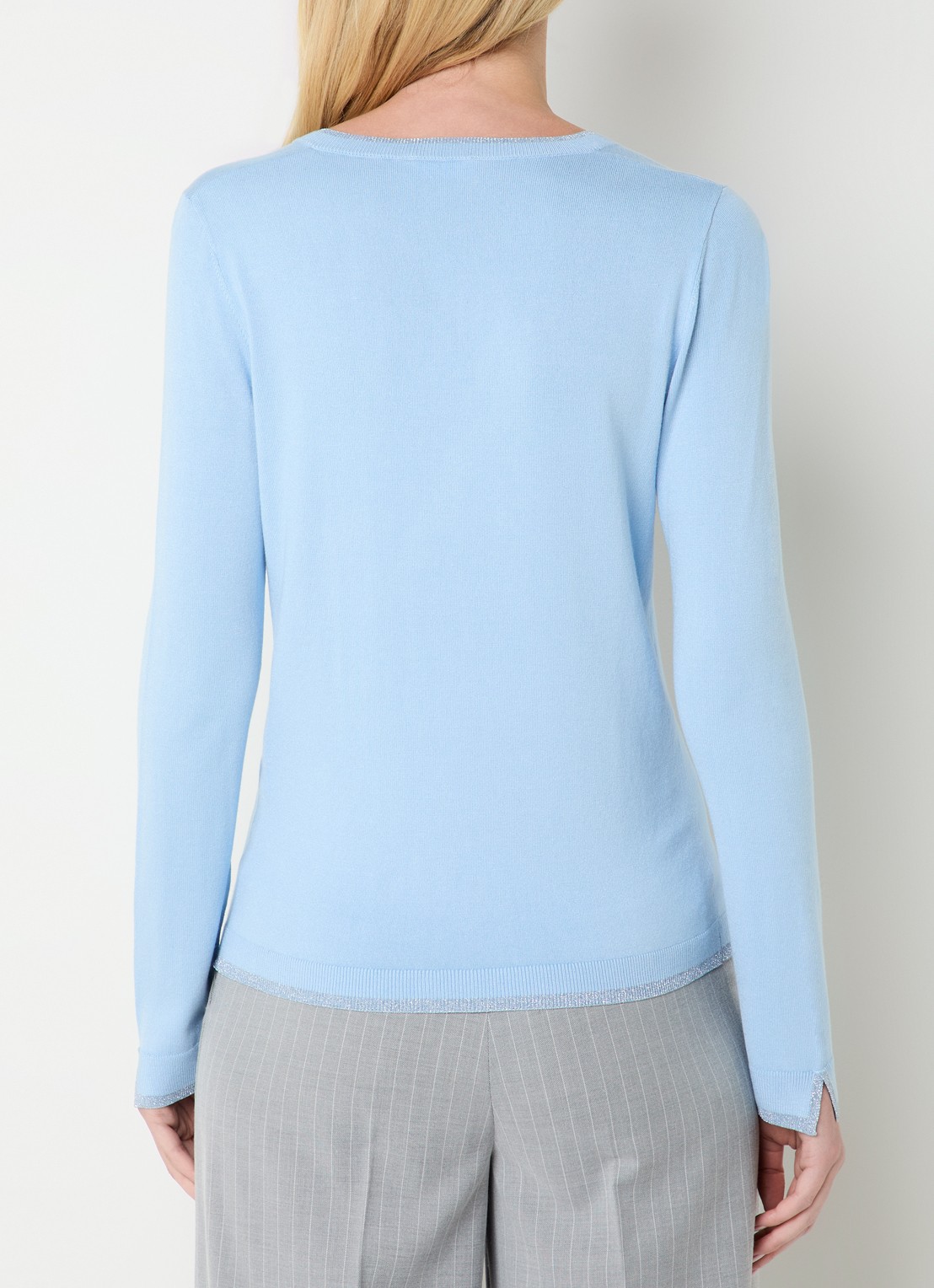 Liu Jo Fijngebreide pullover met strass - achterkant lichtblauw