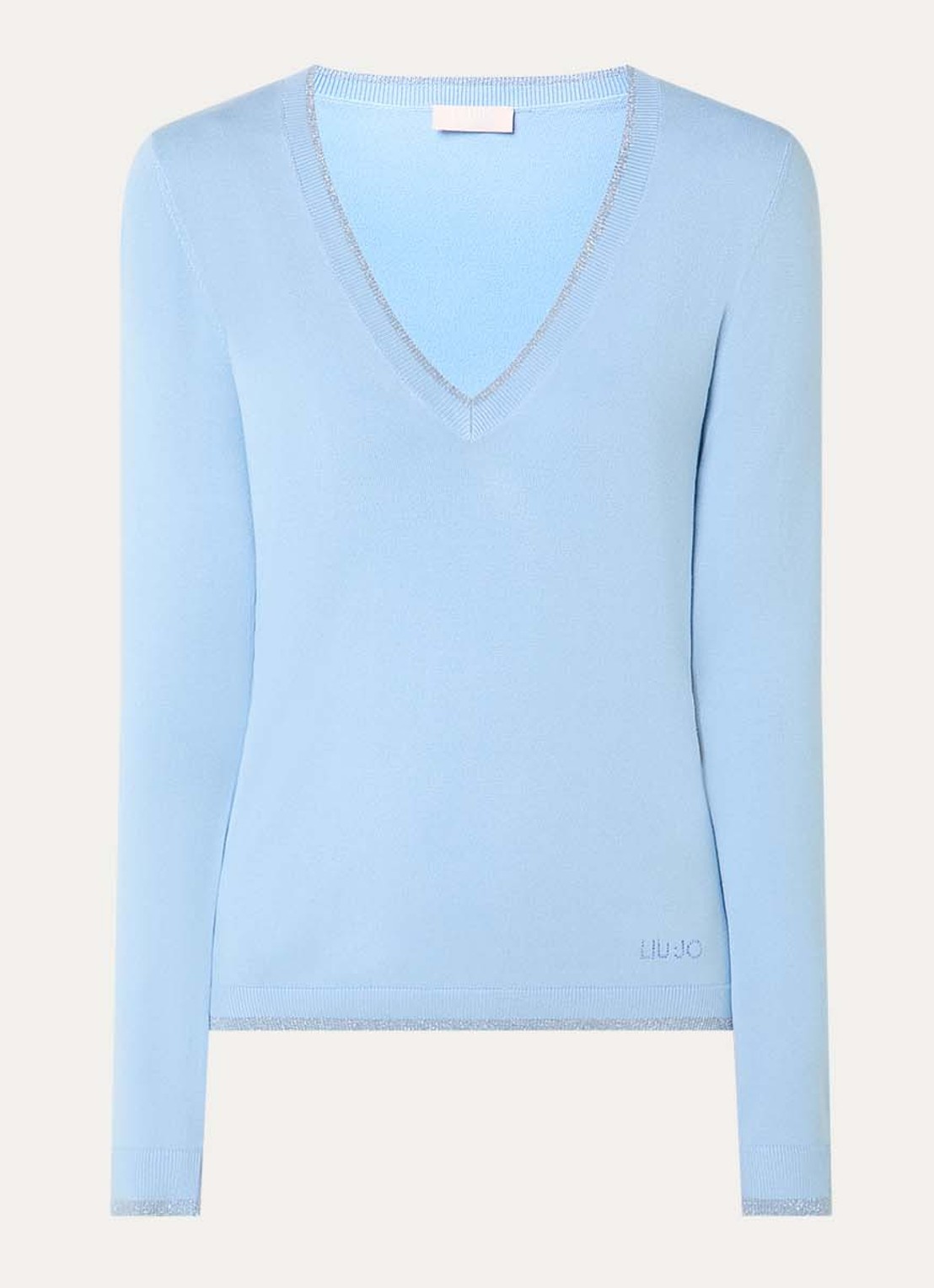 Liu Jo Fijngebreide pullover met strass - voorkant 3 lichtblauw