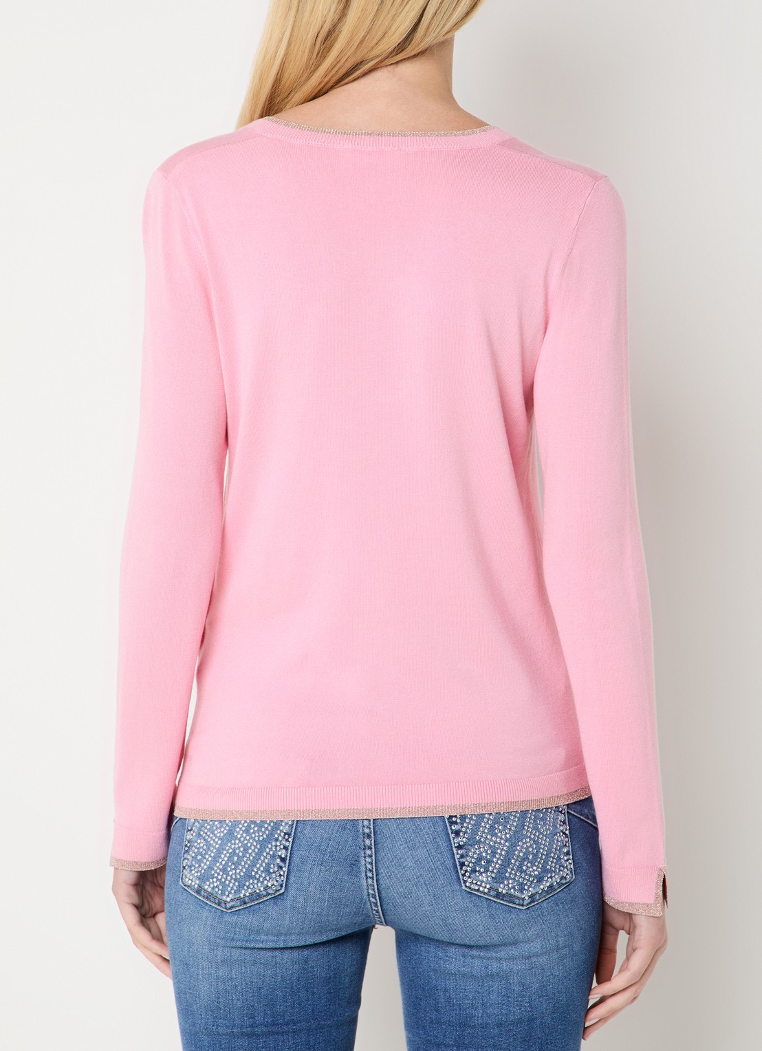 Liu Jo Fijngebreide pullover met strass - achterkant roze