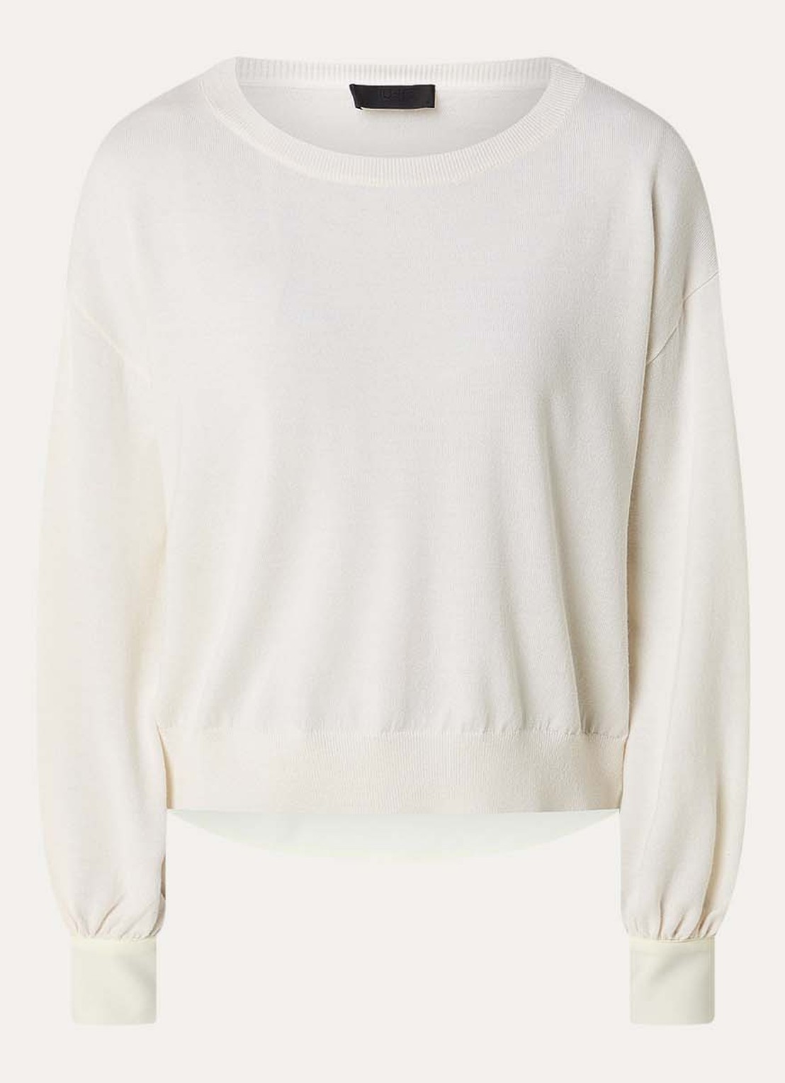 Liu Jo Fijngebreide pullover van wol met ronde hals - voorkant 3 gebroken wit
