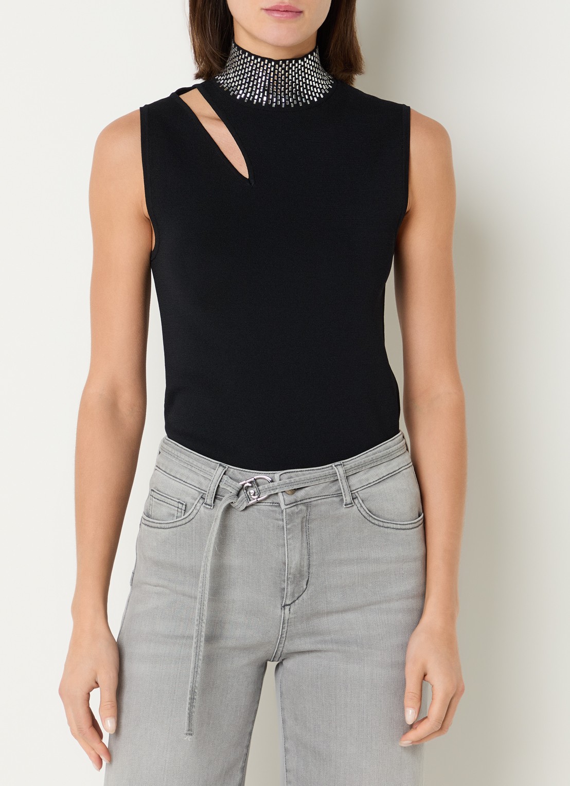 Liu Jo Fijngebreide top met strass en cut-out detail - detail zwart