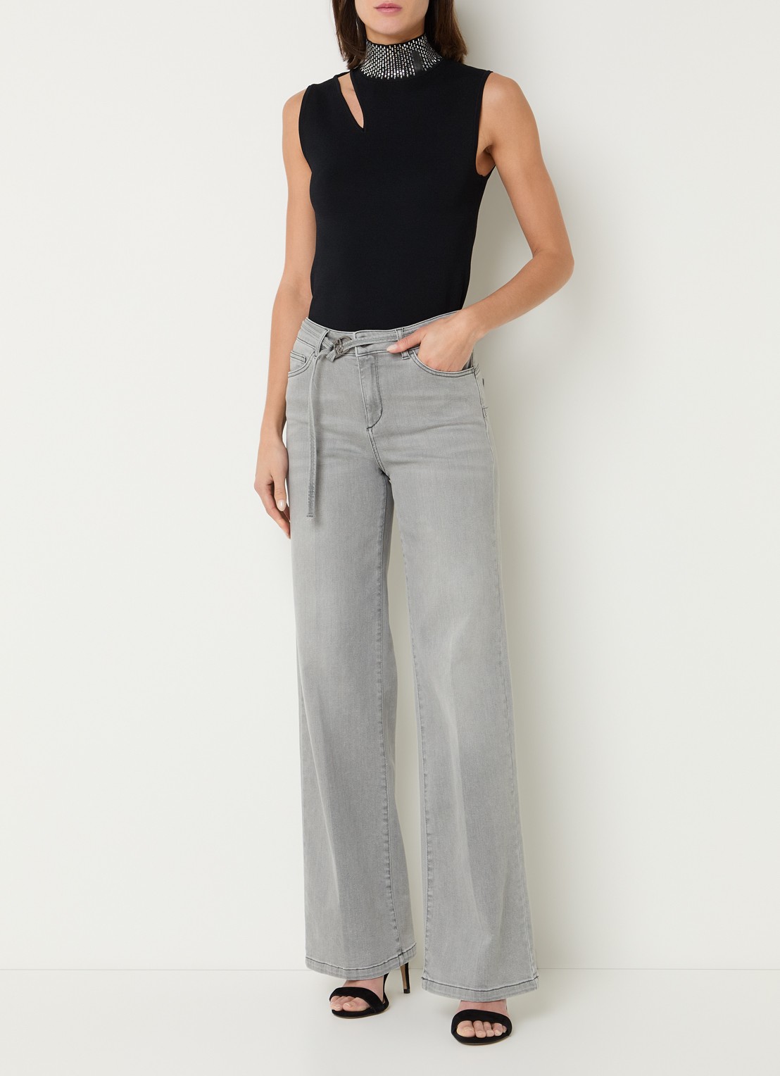 Liu Jo Fijngebreide top met strass en cut-out detail - voorkant 4 zwart