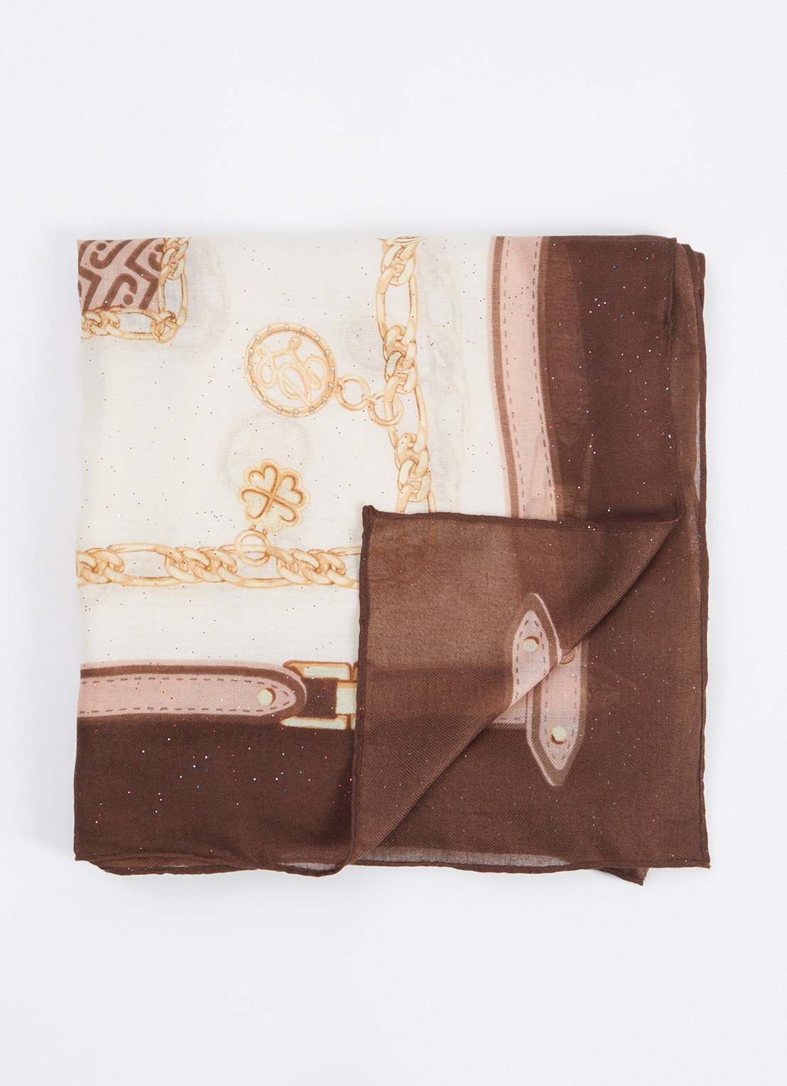 Liu Jo Foulard sjaal met logoprint en glitter  - voorkant bruin