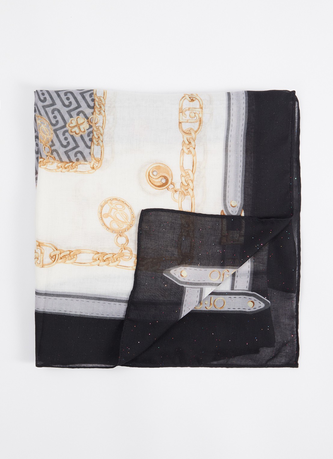 Liu Jo Foulard sjaal met logoprint en glitter  - voorkant 3 zwart