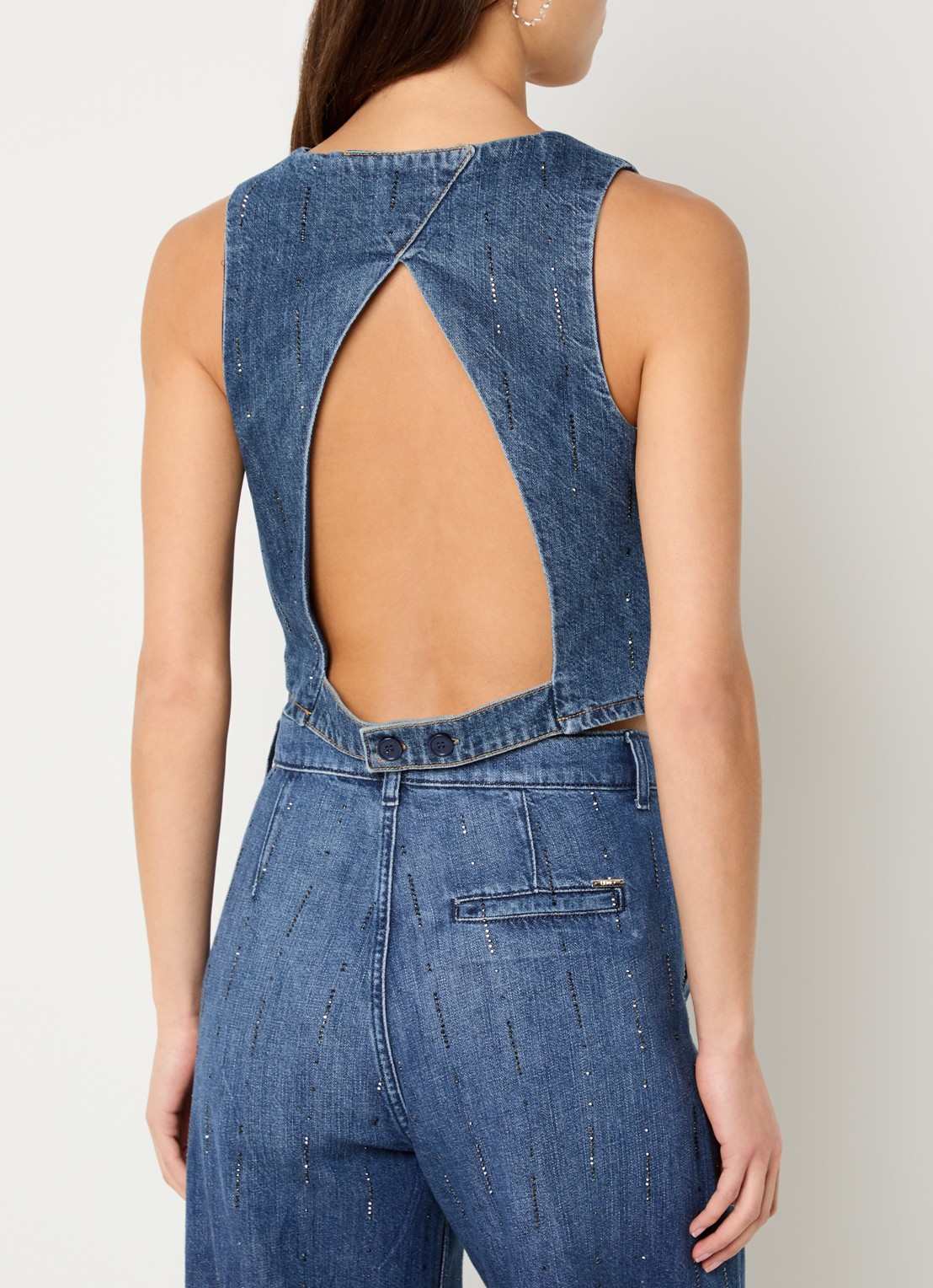 Liu Jo Gilet van denim met strass - detail indigo