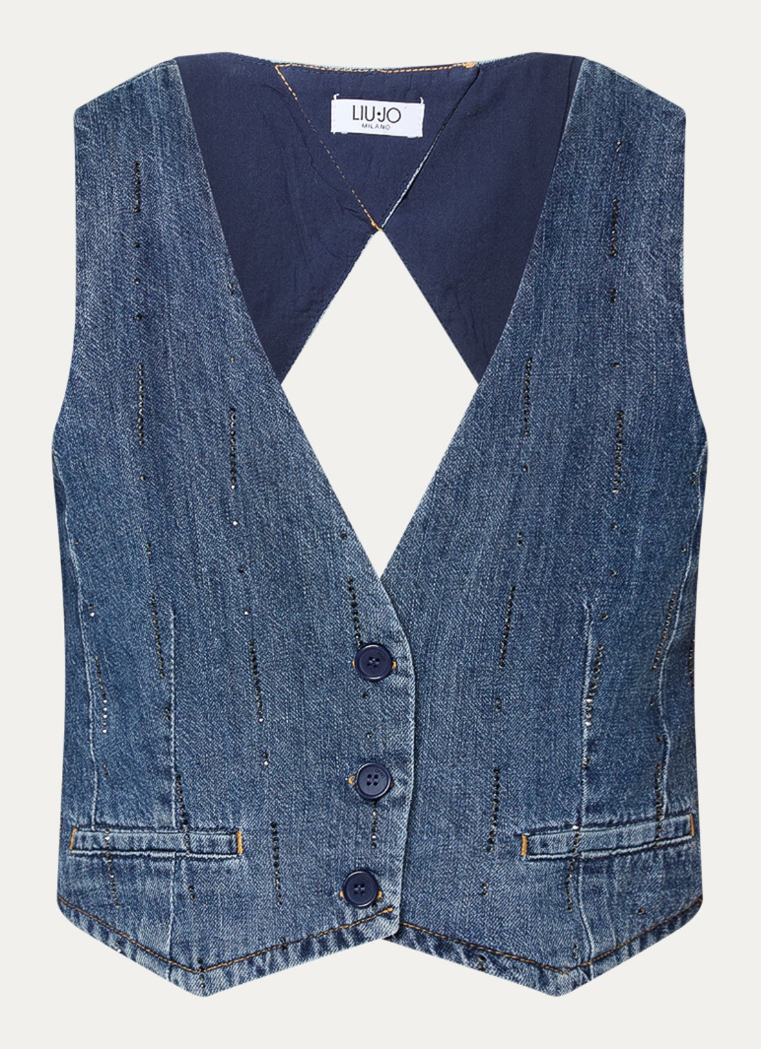 Liu Jo Gilet van denim met strass - voorkant 3 indigo
