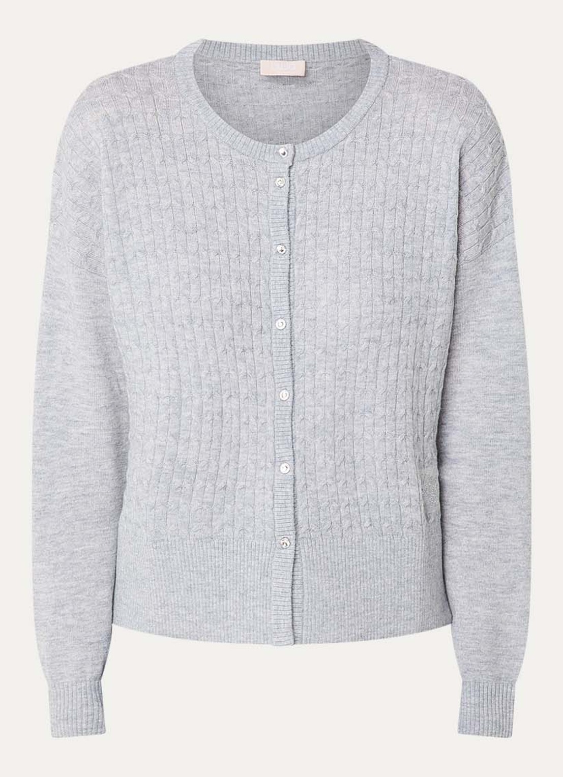 Liu Jo Grofgebreid vest in wolblend - voorkant 2 lichtgrijs