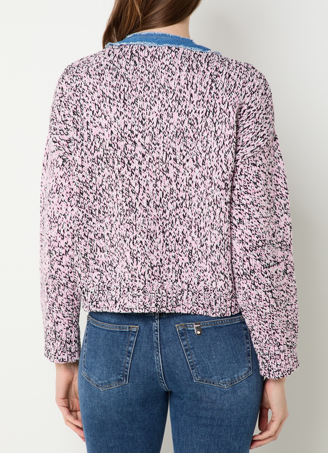 Liu Jo Grofgebreid vest met details van denim - achterkant 4 roze