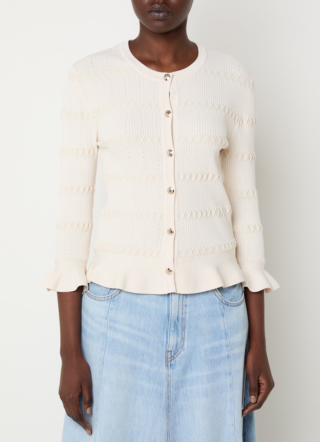 Liu Jo Grofgebreid vest met ribstructuur - detail 4 creme