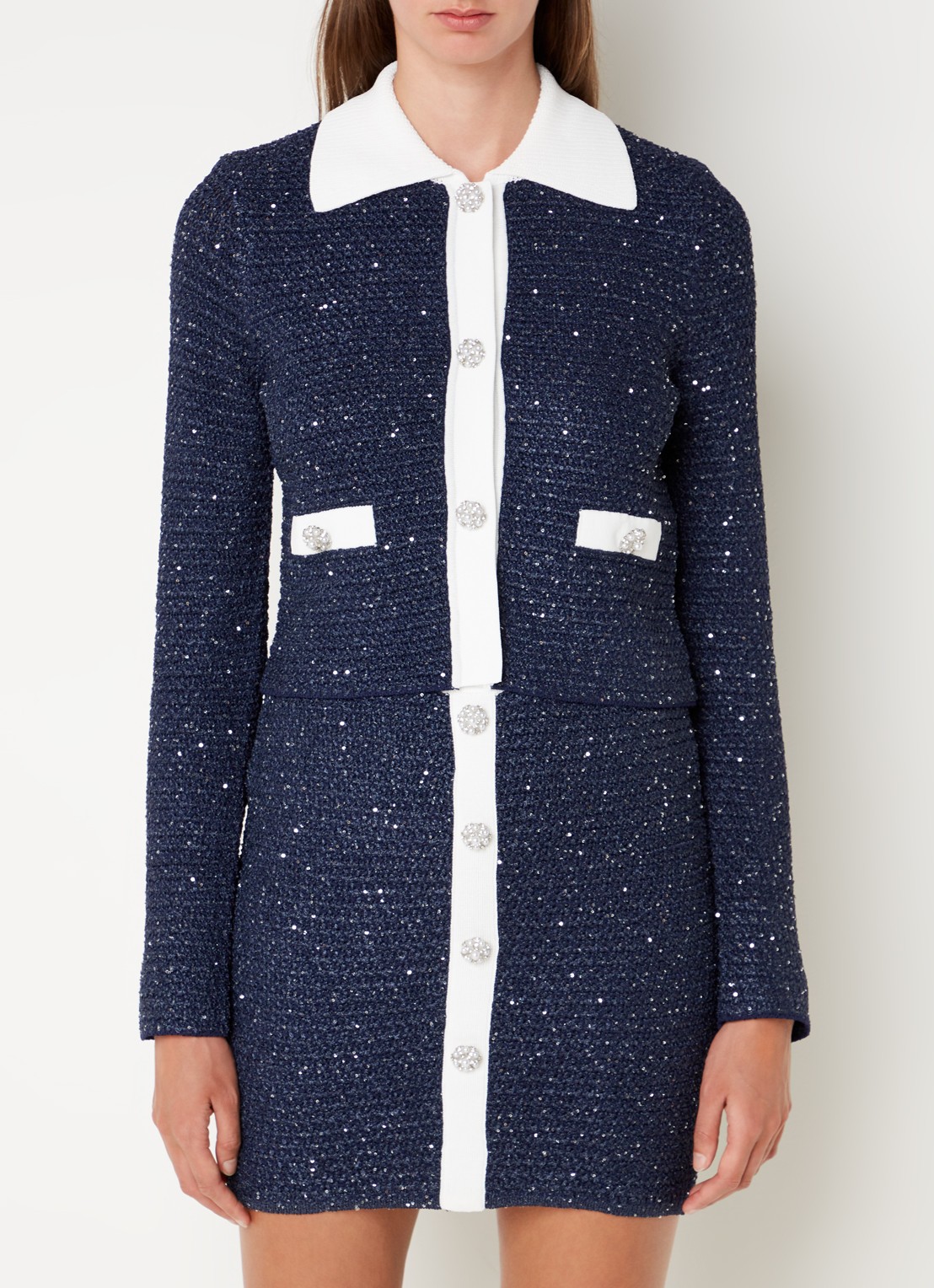 Liu Jo Grofgebreid vest met sierknopen - detail 4 blauw