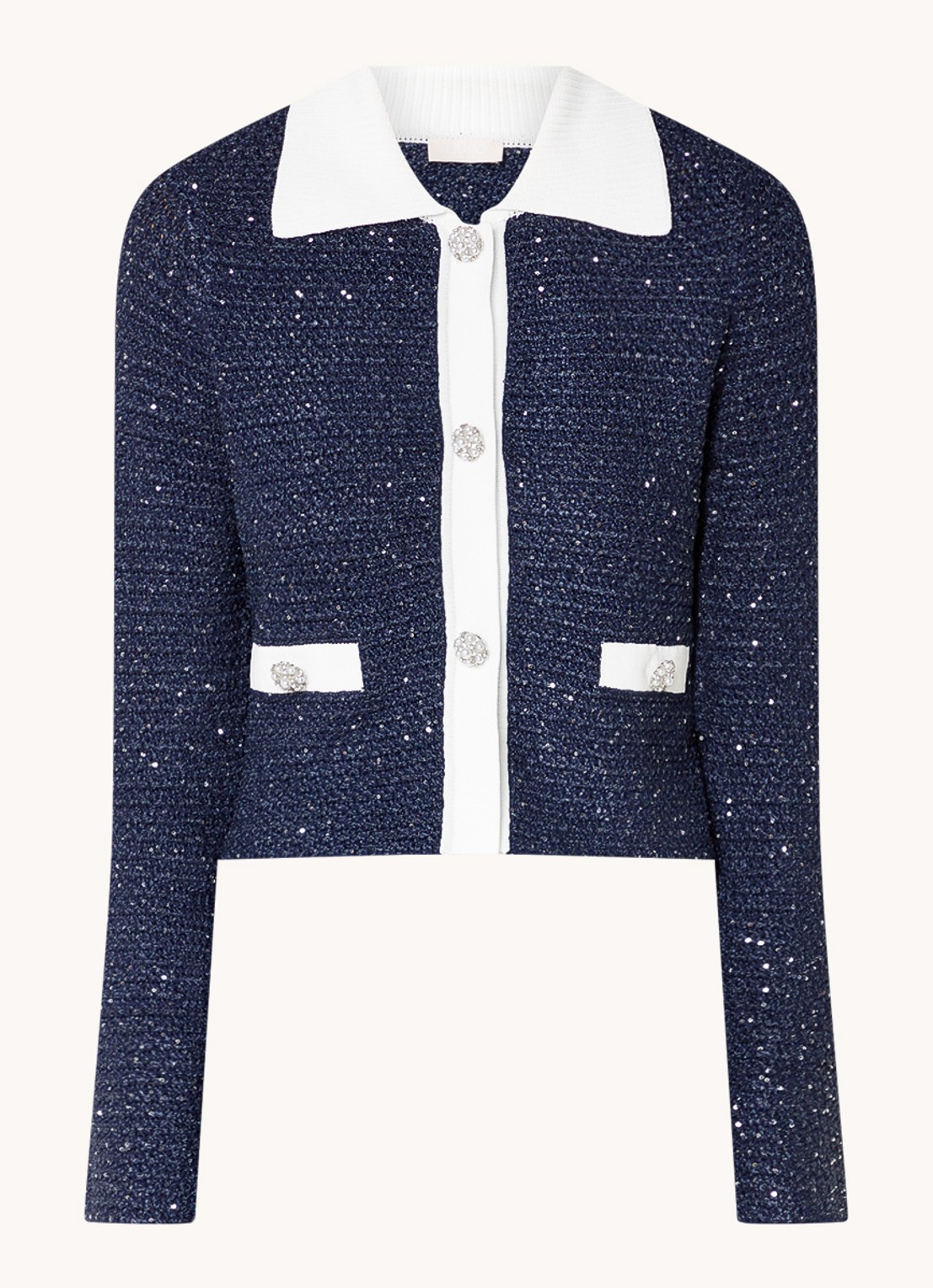 Liu Jo Grofgebreid vest met sierknopen - voorkant blauw