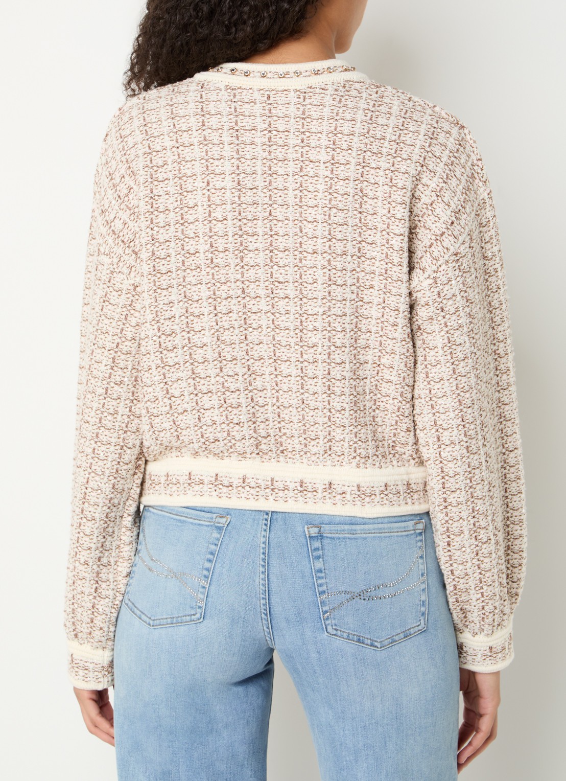 Liu Jo Grofgebreid vest met tweed-look en strass - achterkant 2 beige