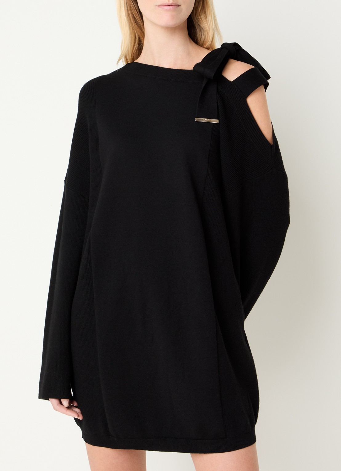 Liu Jo Grofgebreide mini trui-jurk met asymmetrische hals - detail 3 zwart