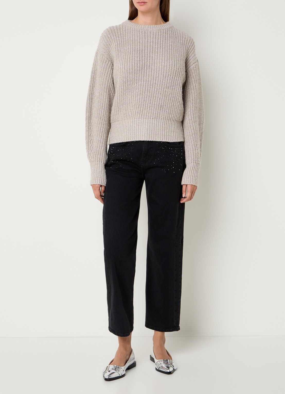 Liu Jo Grofgebreide trui in alpaca wolblend met lurex - voorkant 3 beige
