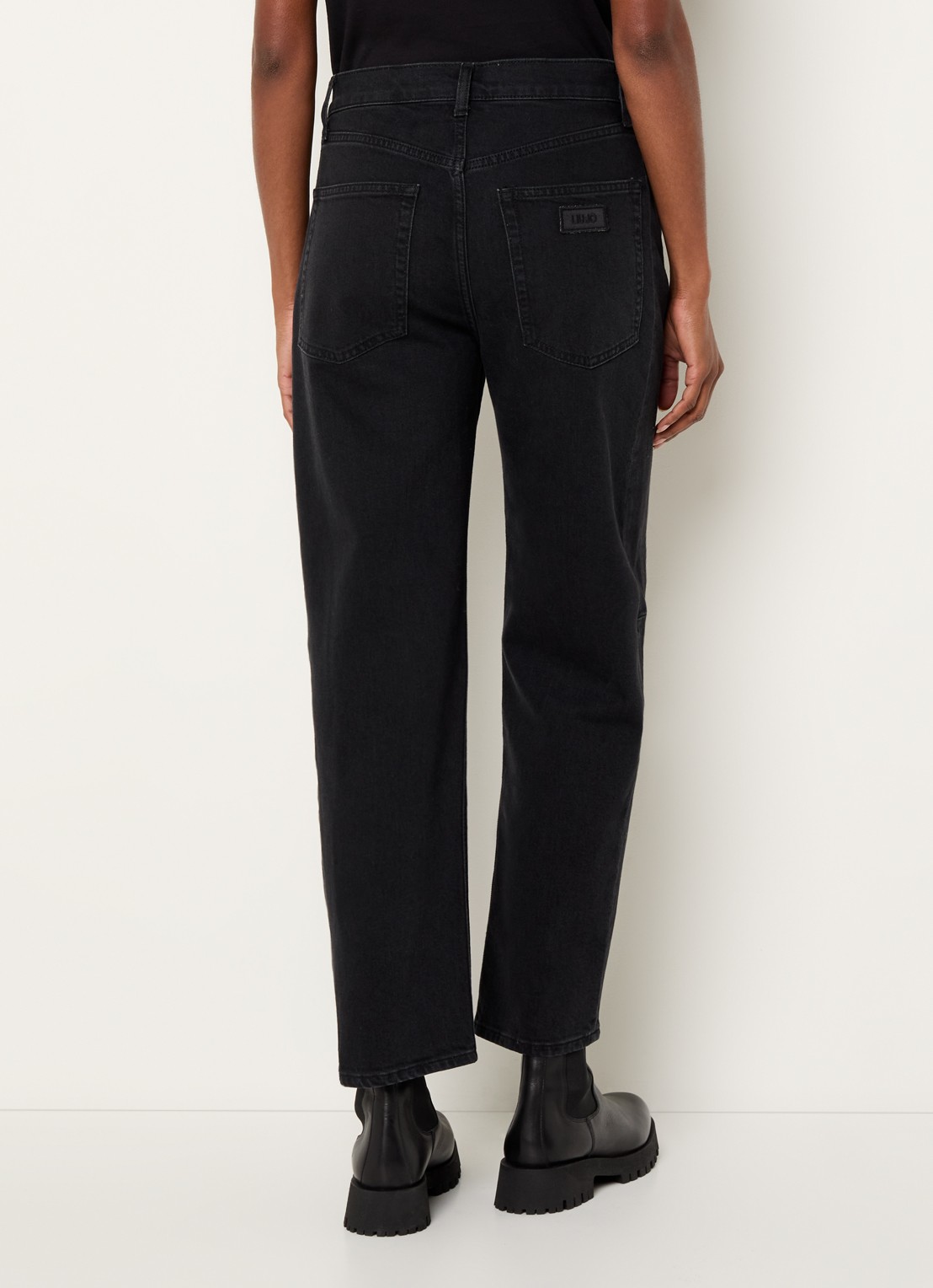 Liu Jo High waist cropped loose fit jeans met strass - achterkant 5 zwart