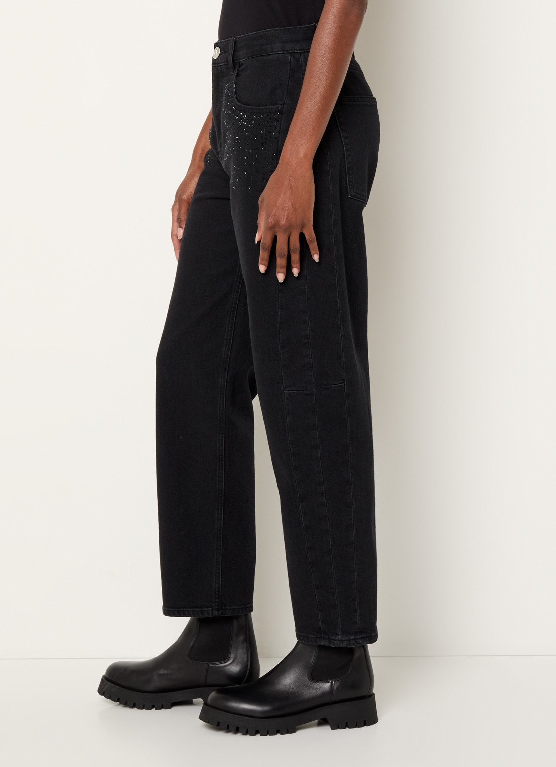 Liu Jo High waist cropped loose fit jeans met strass - detail 4 zwart