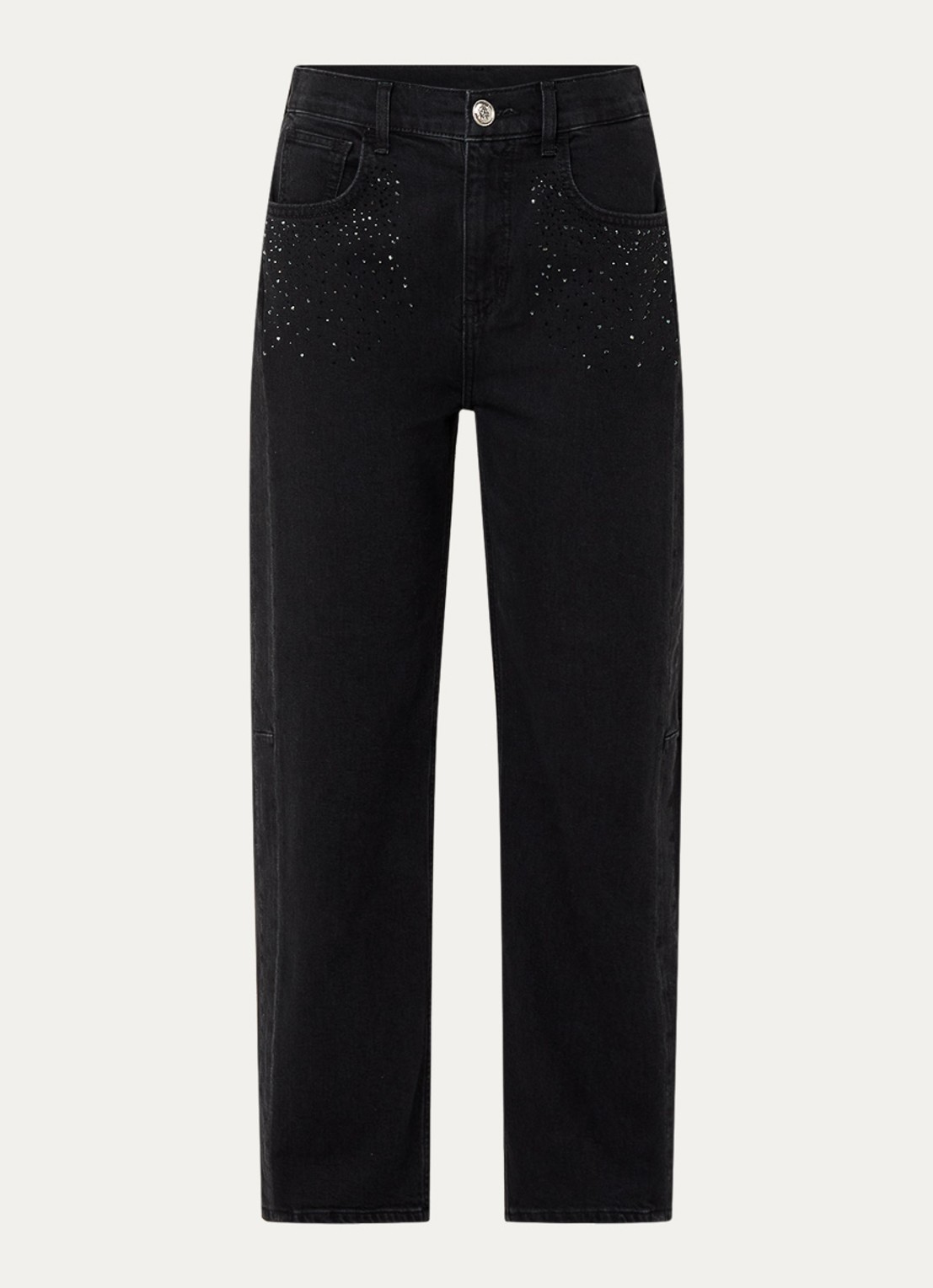 Liu Jo High waist cropped loose fit jeans met strass - voorkant zwart