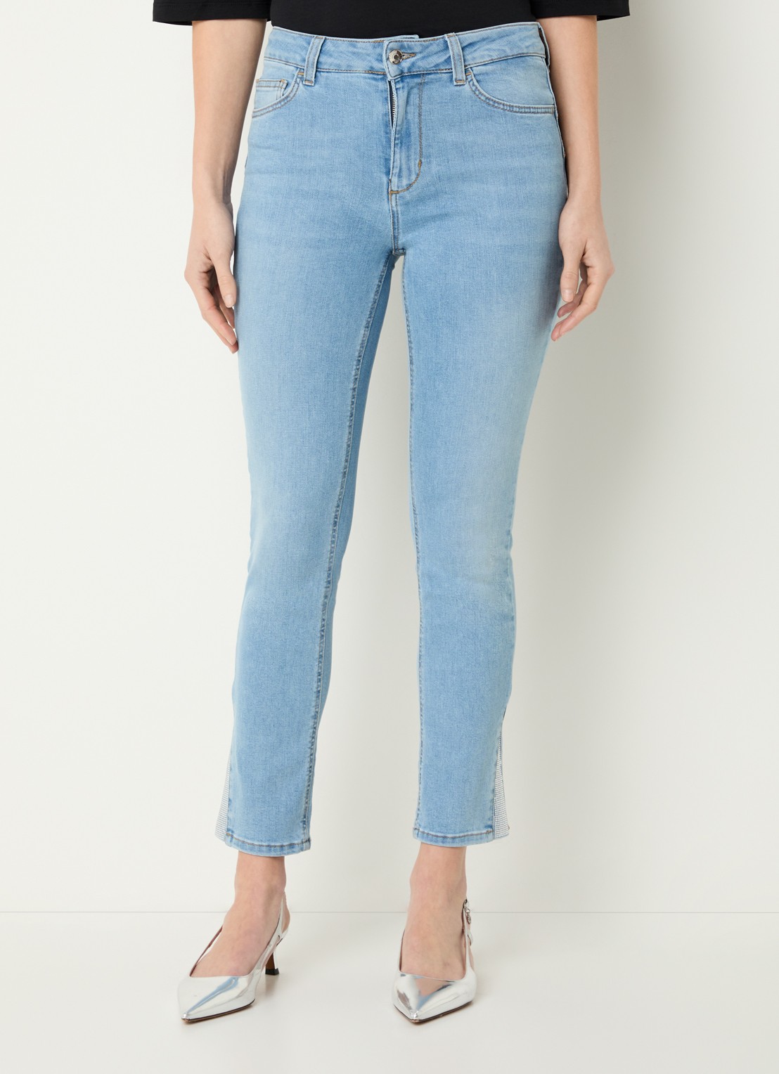 Liu Jo High waist cropped skinny jeans met lichte wassing - detail 3 indigo