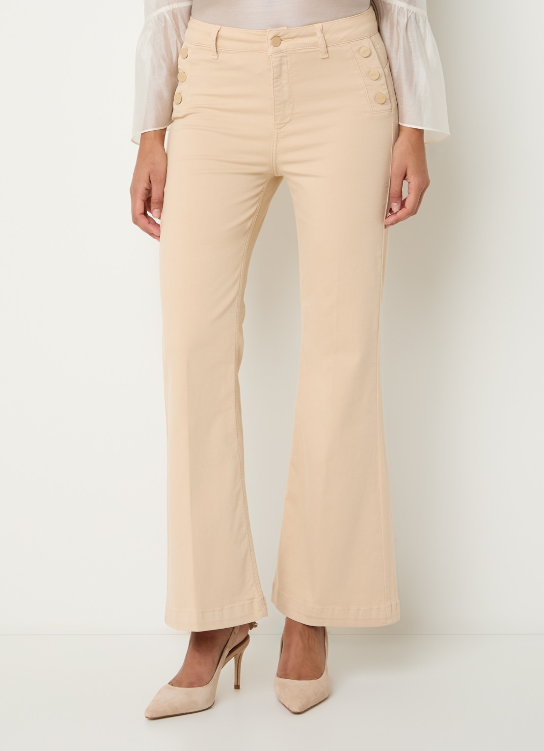 Liu Jo High waist flared fit pantalon met steekzakken - detail 4 beige