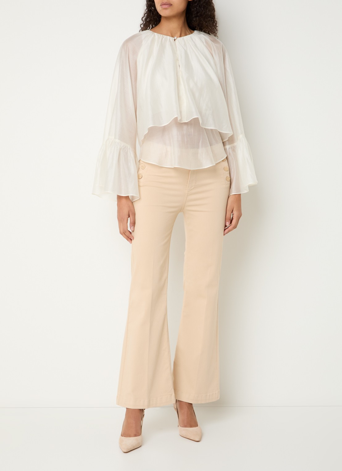 Liu Jo High waist flared fit pantalon met steekzakken - voorkant 3 beige