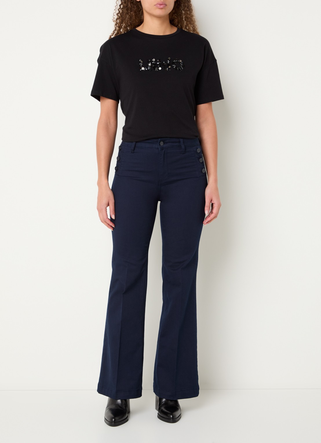 Liu Jo High waist flared fit pantalon met steekzakken - voorkant 2 wit