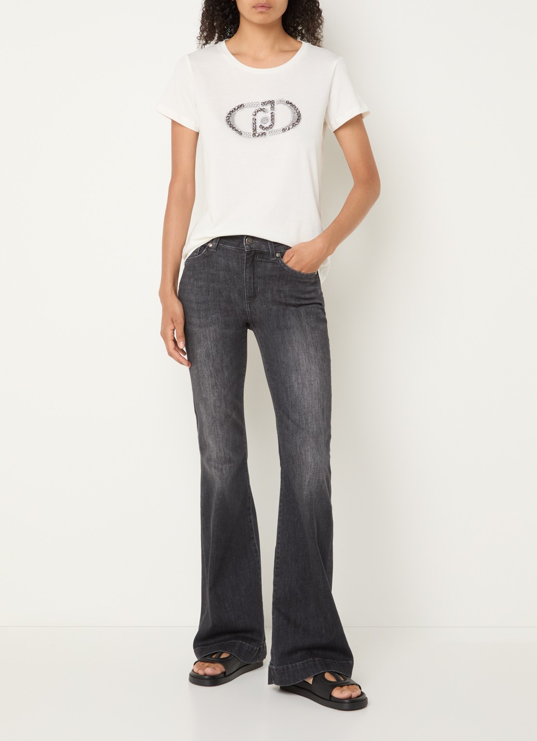 Liu Jo High waist flared jeans met gekleurde wassing - voorkant 5 antraciet