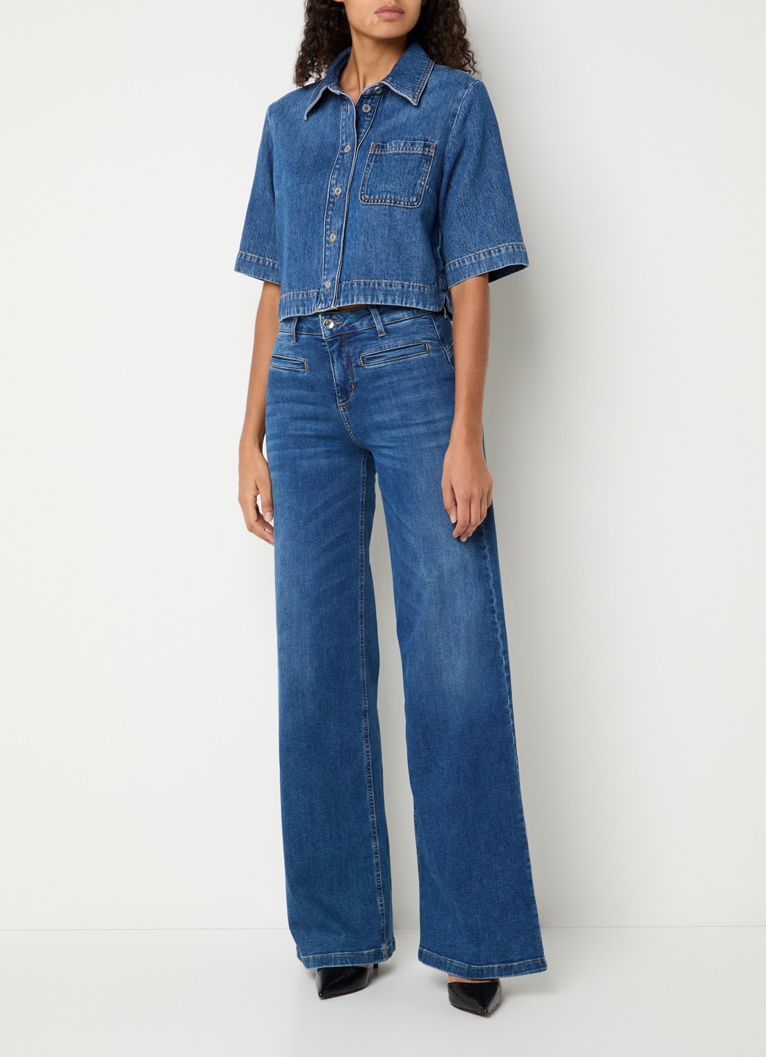 Liu Jo High waist flared jeans met medium wassing - voorkant 2 indigo