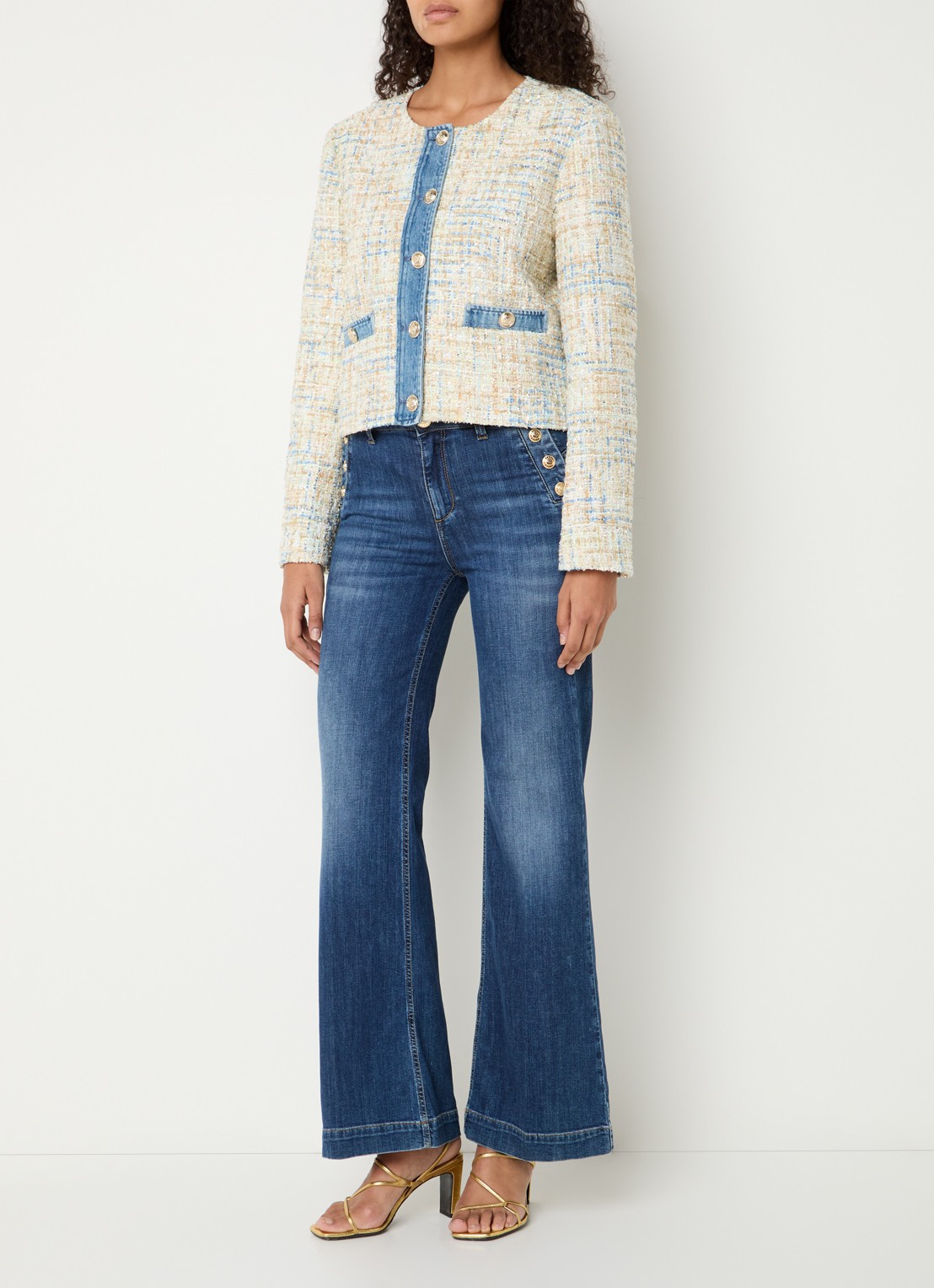 Liu Jo High waist flared jeans met medium wassing - voorkant 4 indigo