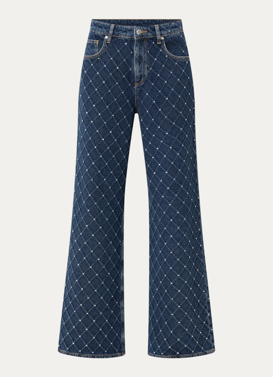 Liu Jo High waist flared jeans met strass en steekzakken - voorkant indigo