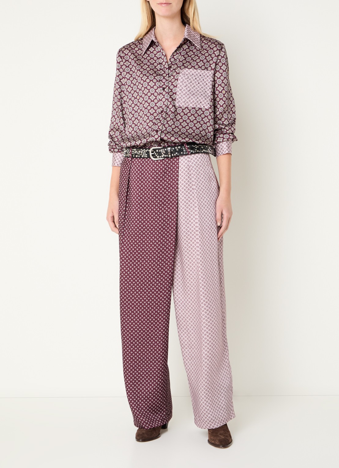 Liu Jo High waist loose fit broek met print en steekzakken - voorkant 4 aubergine