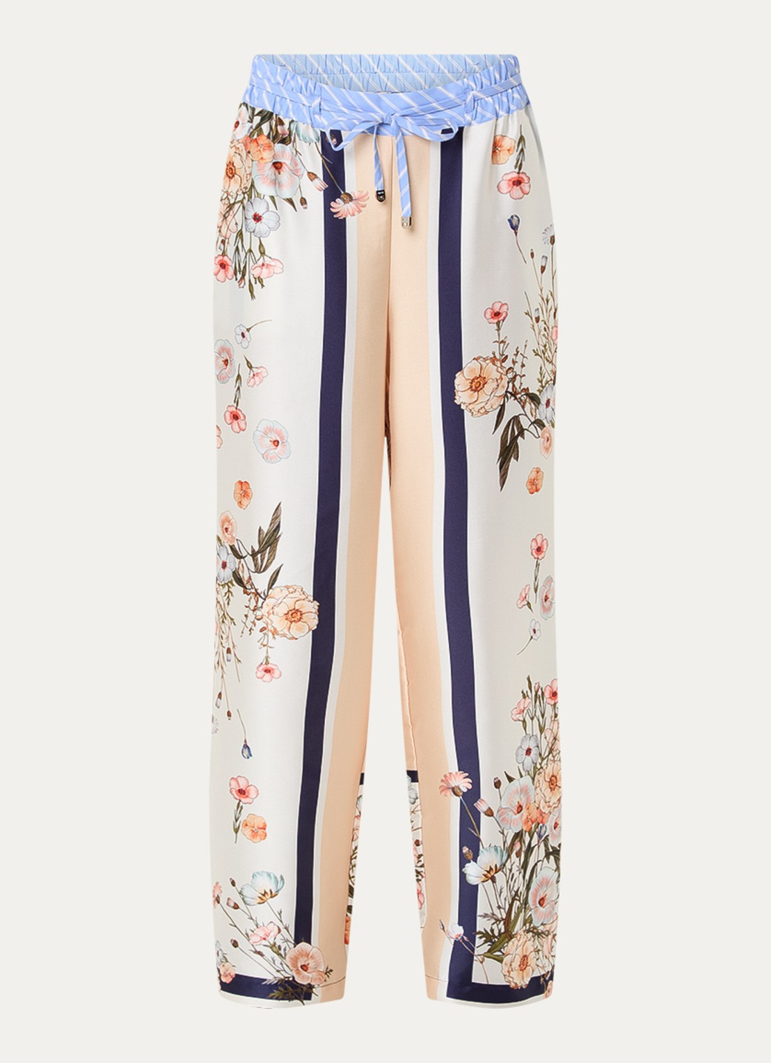 Liu Jo High waist loose fit broek van satijn met bloemenprint - voorkant 3 beige