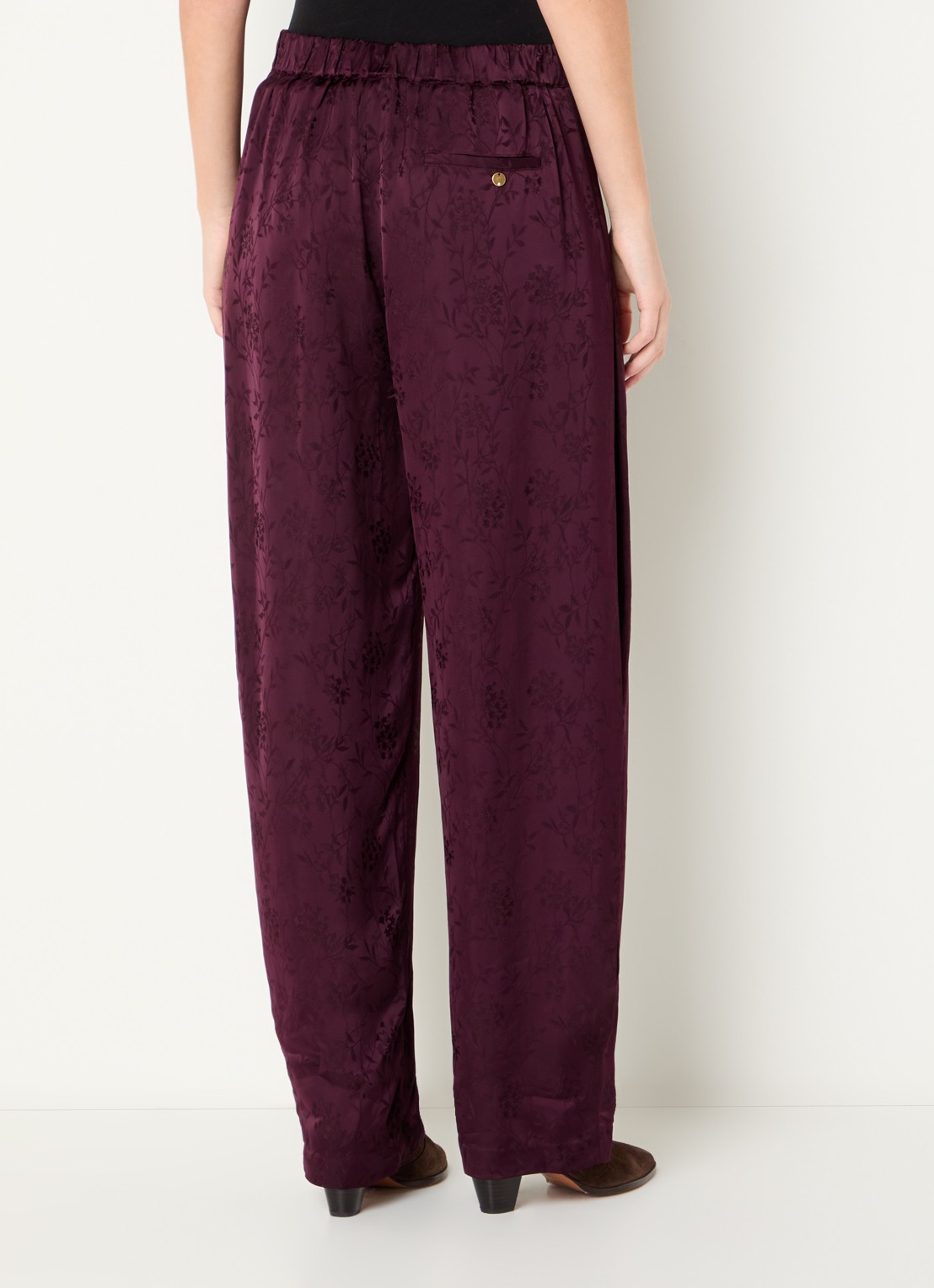 Liu Jo High waist loose fit broek van satijn met print - achterkant 4 aubergine