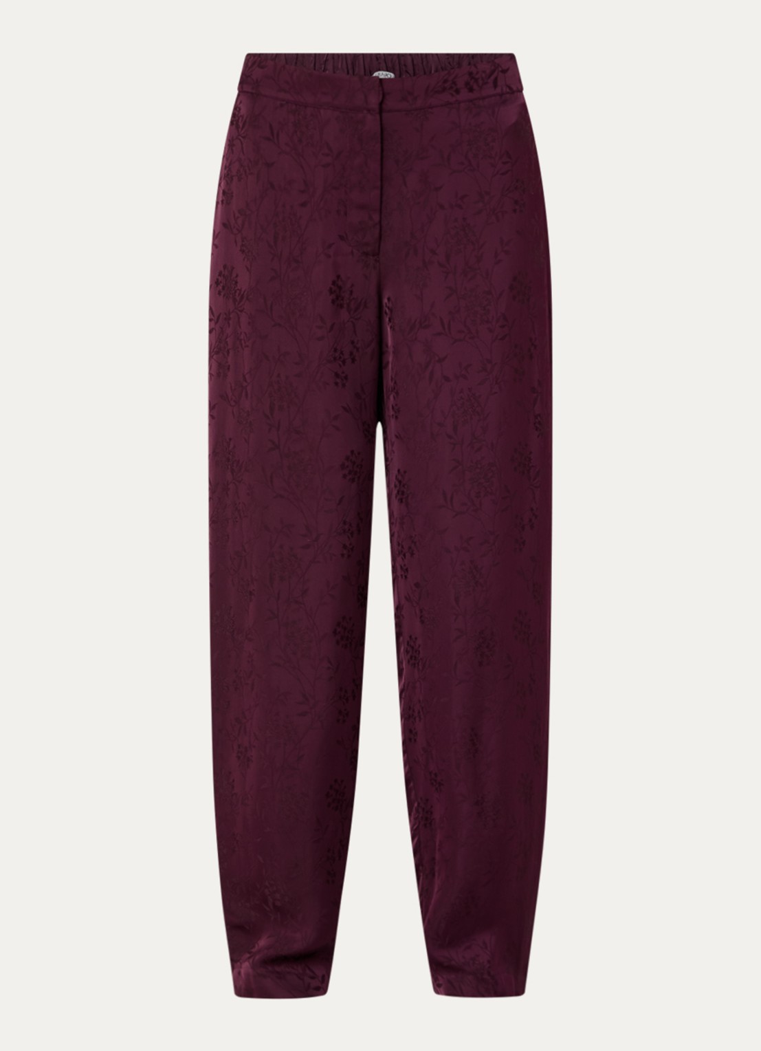 Liu Jo High waist loose fit broek van satijn met print - voorkant 2 aubergine