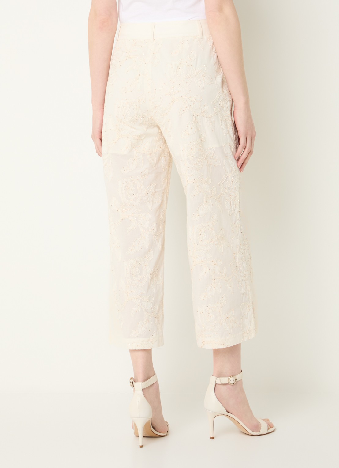 Liu Jo High waist loose fit cropped broek met pailletten - achterkant beige