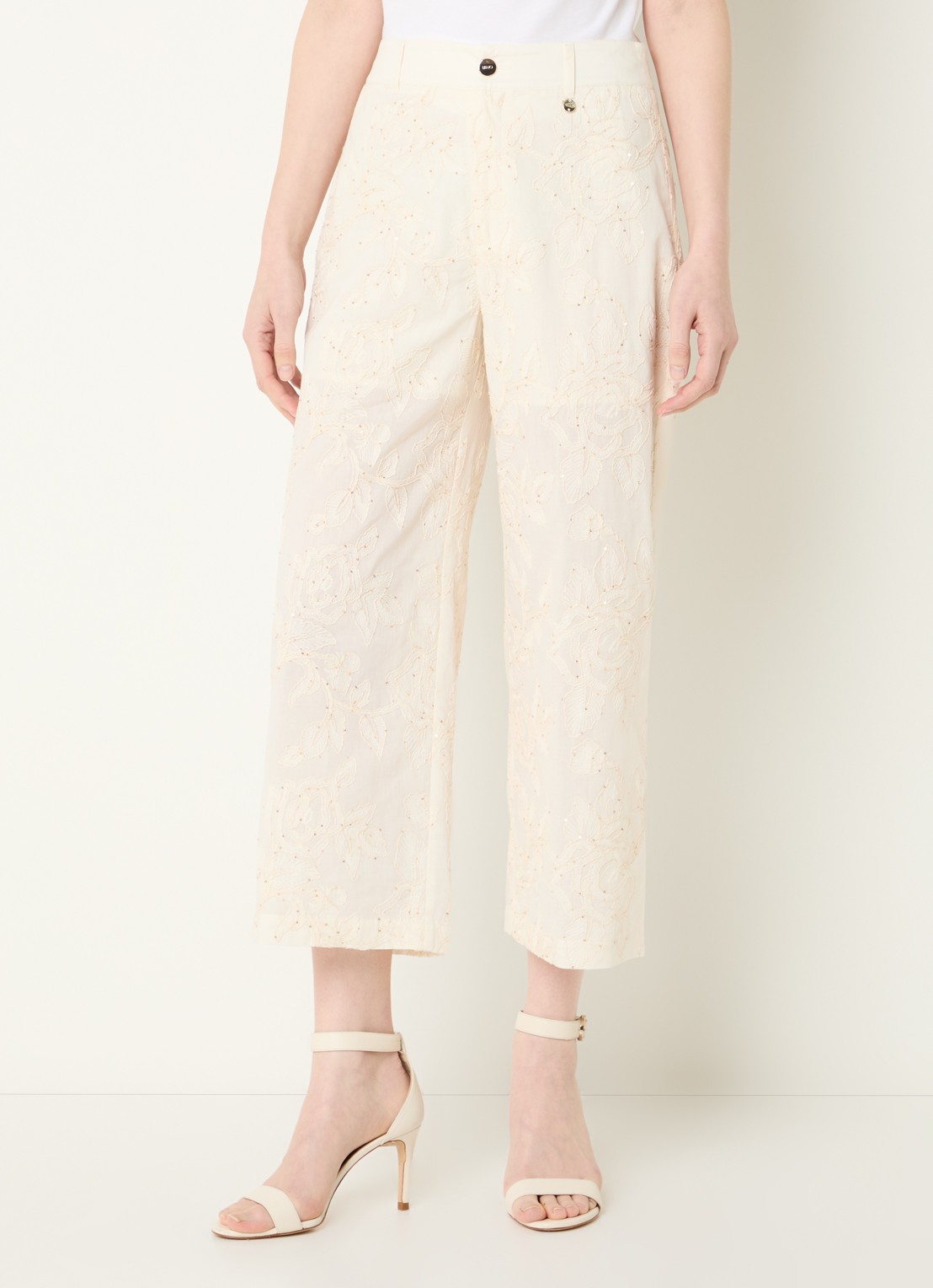 Liu Jo High waist loose fit cropped broek met pailletten - detail 2 beige