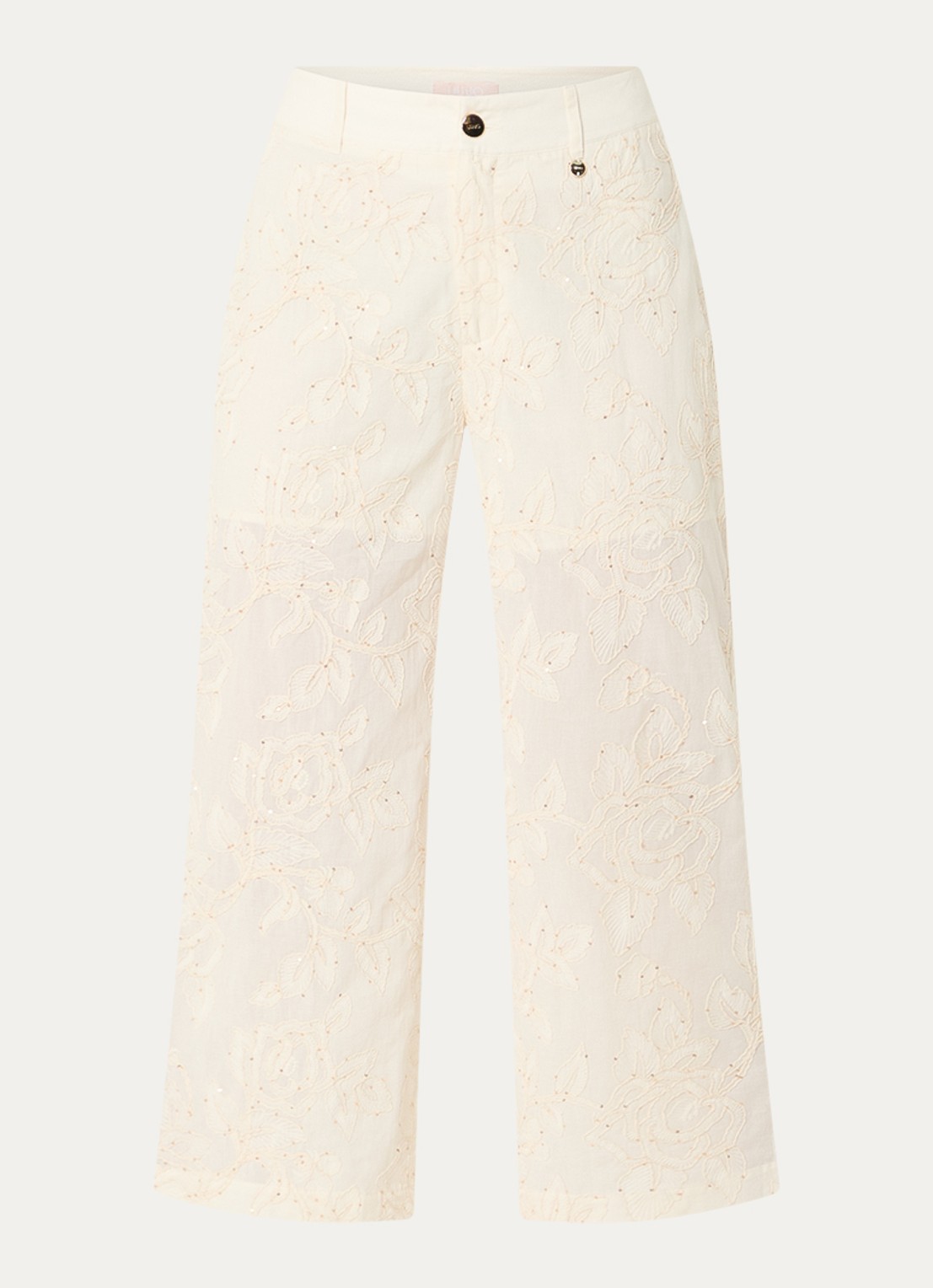 Liu Jo High waist loose fit cropped broek met pailletten - voorkant 3 beige