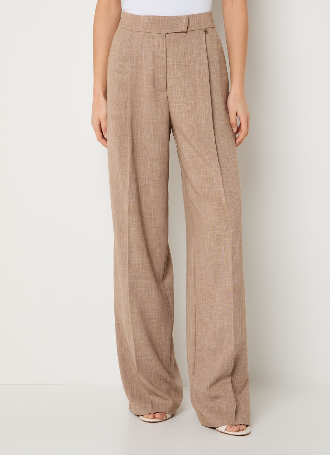 Liu Jo High waist loose fit pantalon met steekzakken en persplooi - detail 4 lichtbruin