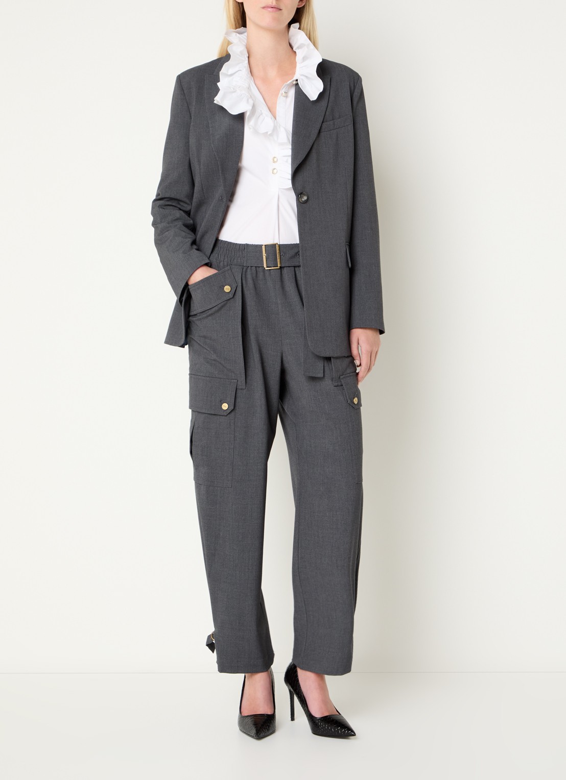 Liu Jo High waist loose fit pantalon met steekzakken - voorkant 4 donkergrijs