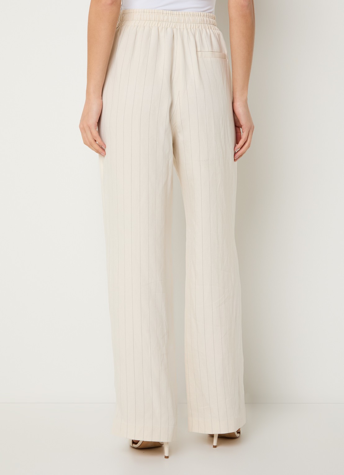 Liu Jo High waist loose fit pantalon met streepprint en steekzakken  - achterkant 4 creme