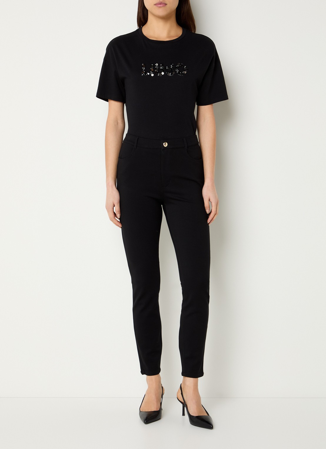 Liu Jo High waist skinny fit broek van jersey  - voorkant 4 zwart