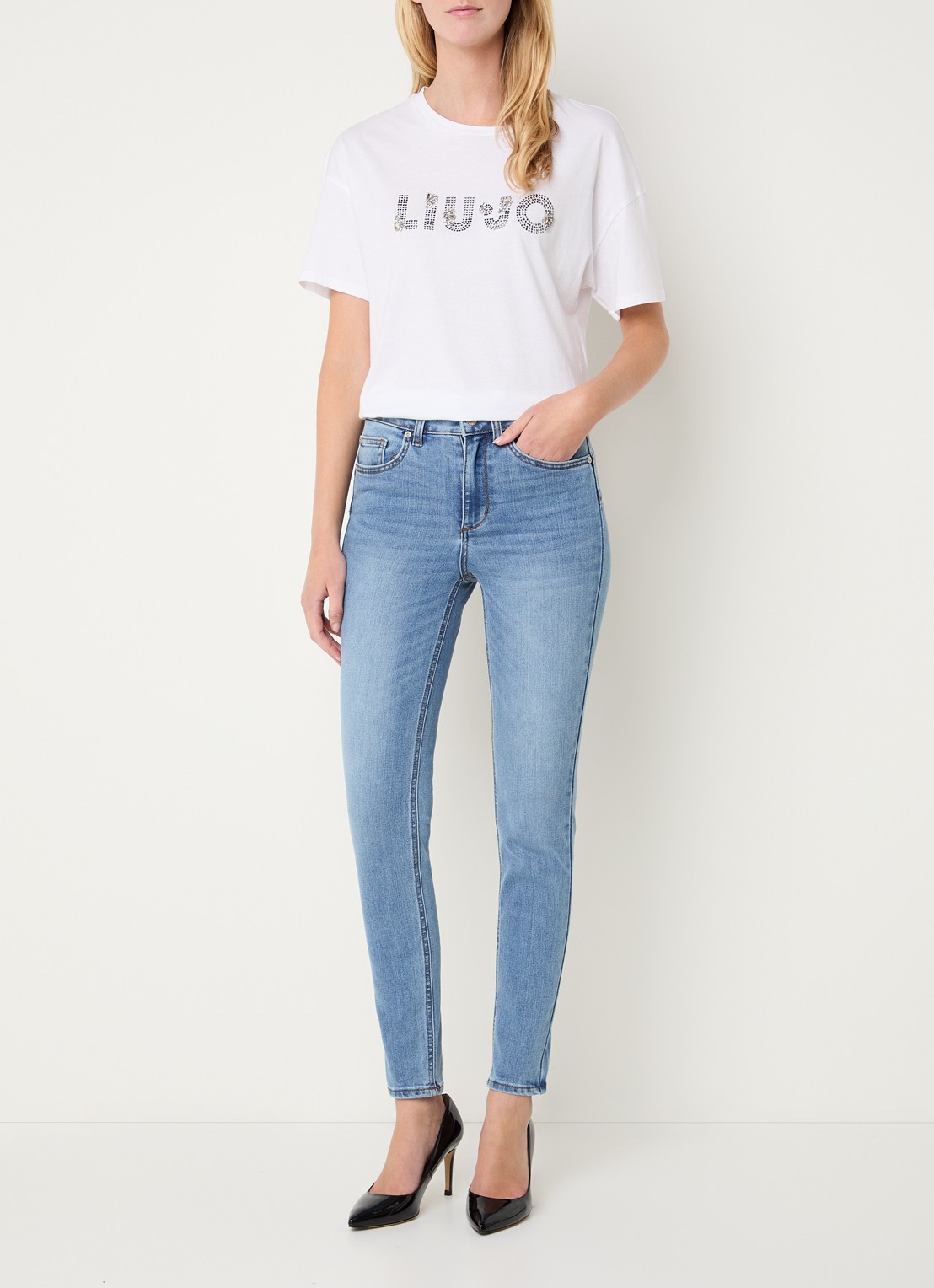 Liu Jo High waist skinny fit jeans met lichte wassing - voorkant 5 indigo