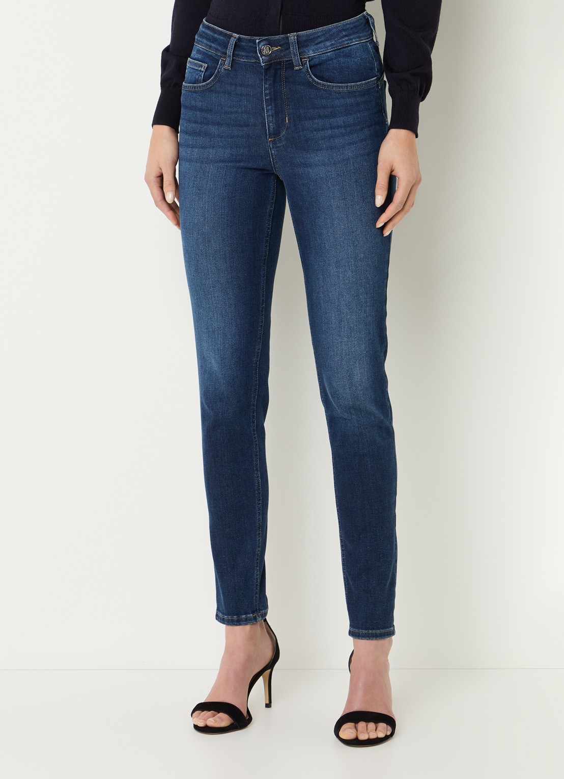 Liu Jo High waist skinny jeans met donkere wassing en strass - detail 4 indigo