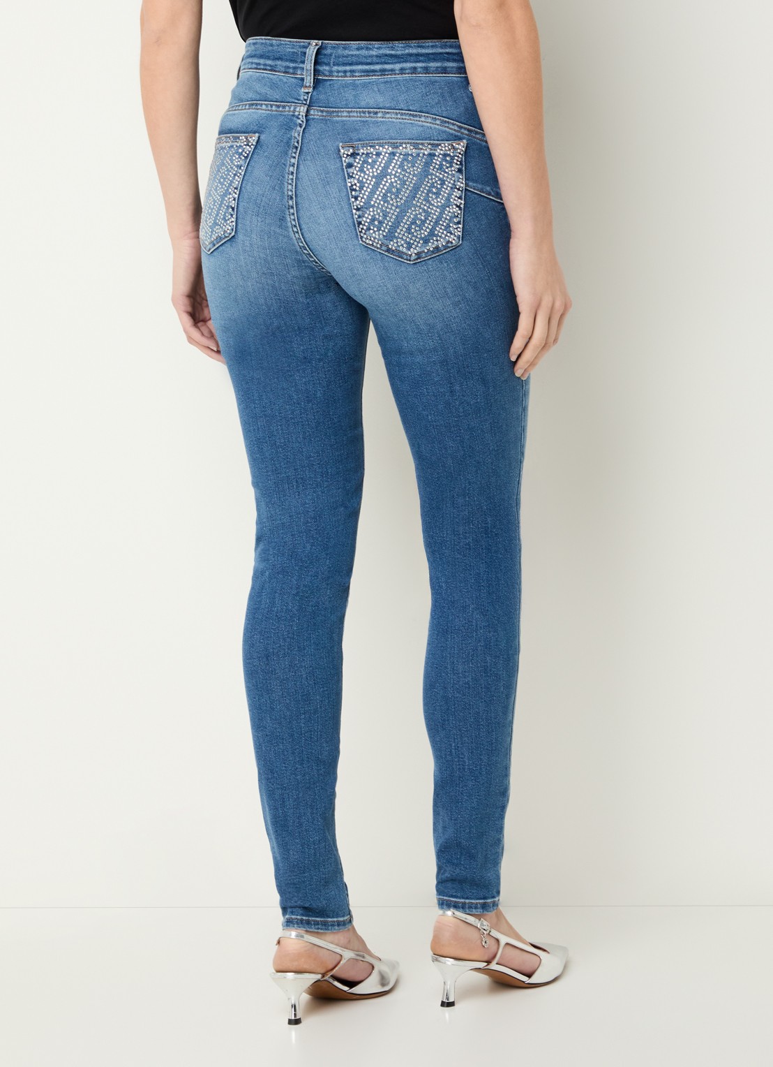 Liu Jo High waist skinny jeans met strass  - achterkant indigo