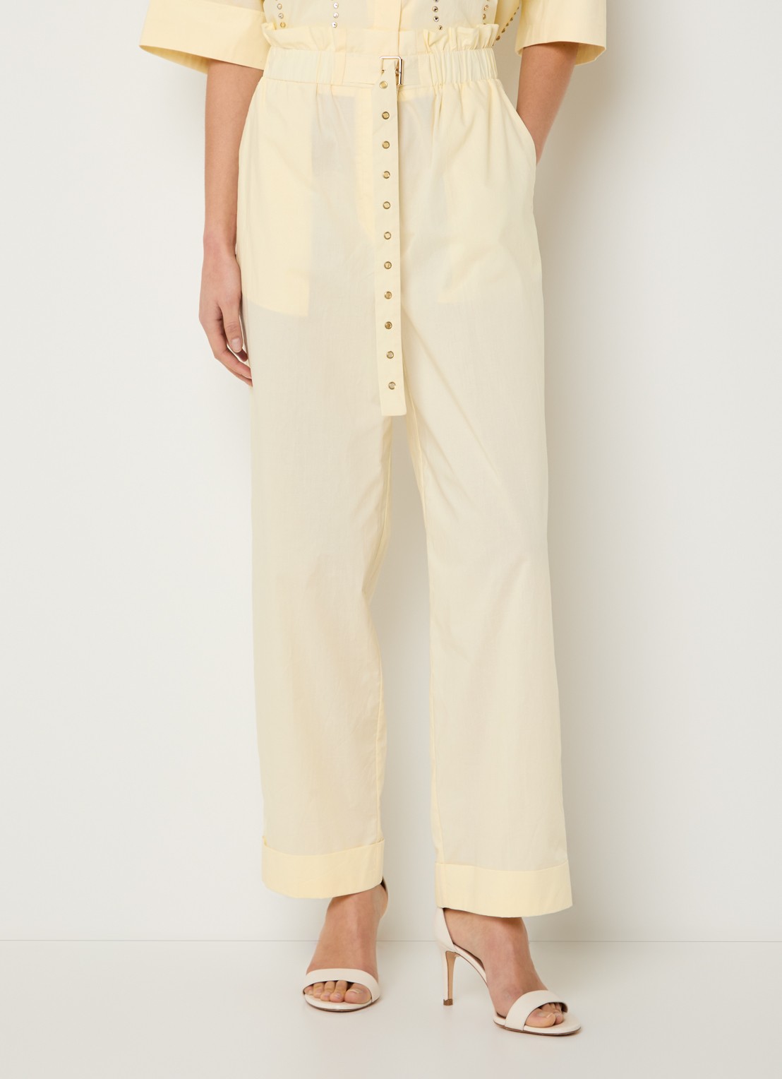Liu Jo High waist straight fit broek met steekzakken - detail 3 lichtgeel