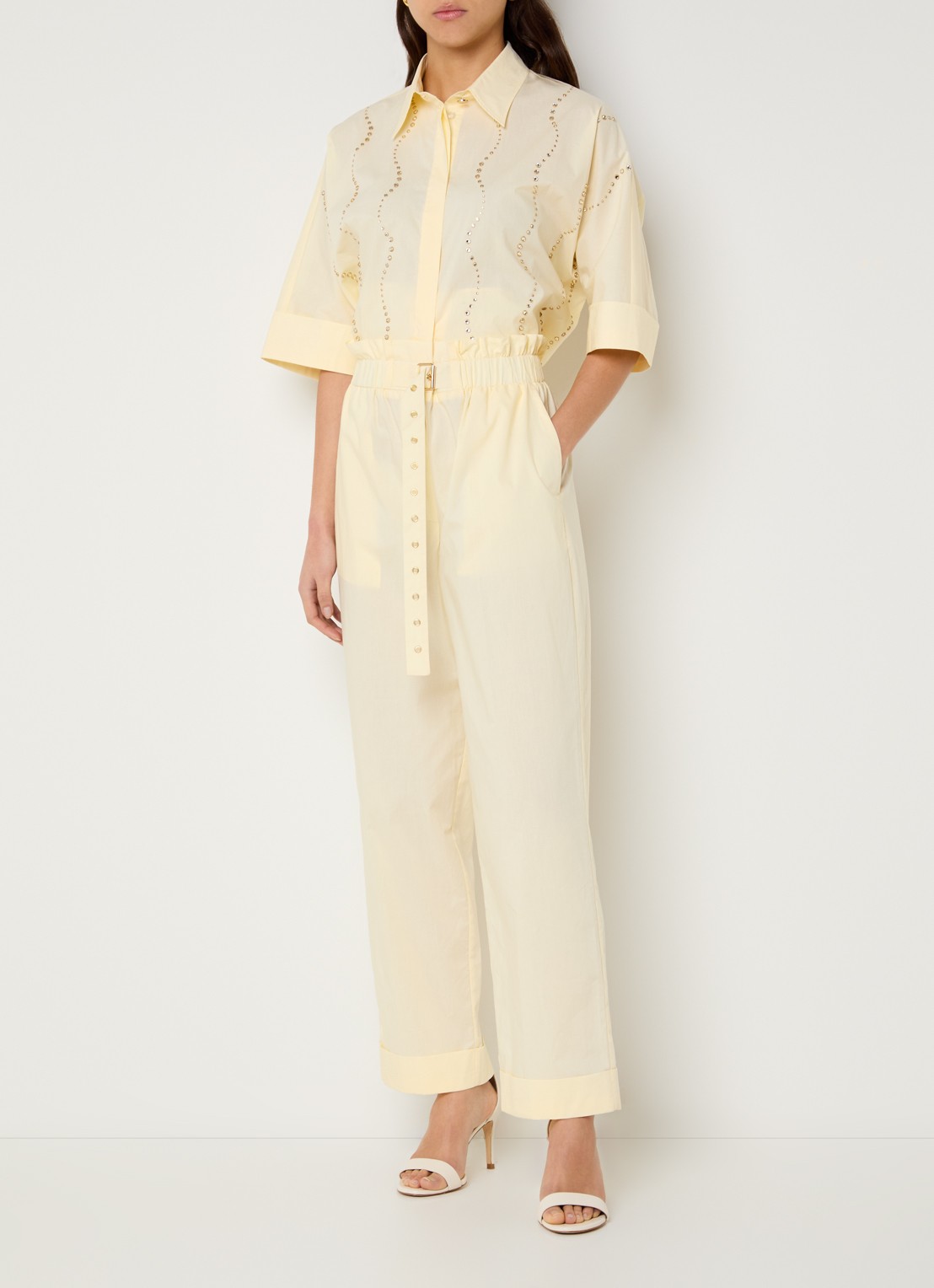 Liu Jo High waist straight fit broek met steekzakken - voorkant 2 lichtgeel