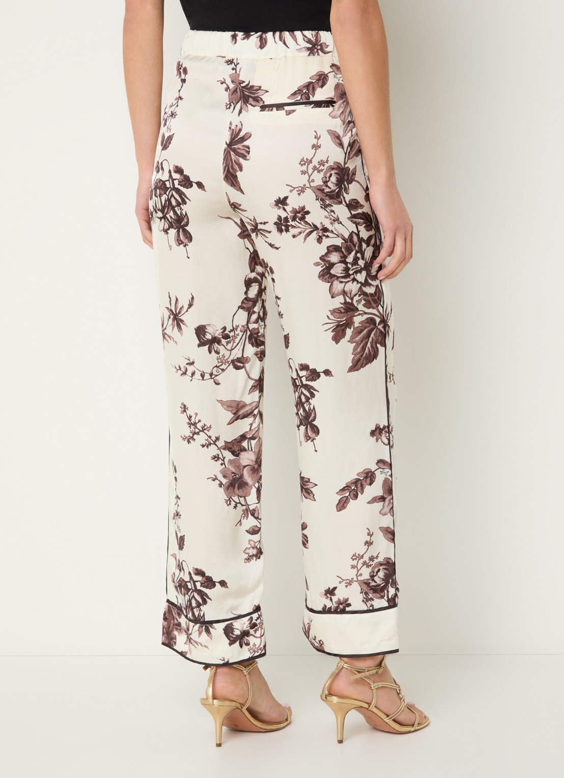 Liu Jo High waist straight fit pantalon met bloemenprint - achterkant gebroken wit